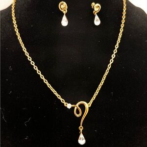 Elegant D'Orlan 22kt Gold Plated Necklace and Pierced Earrings Set NWT